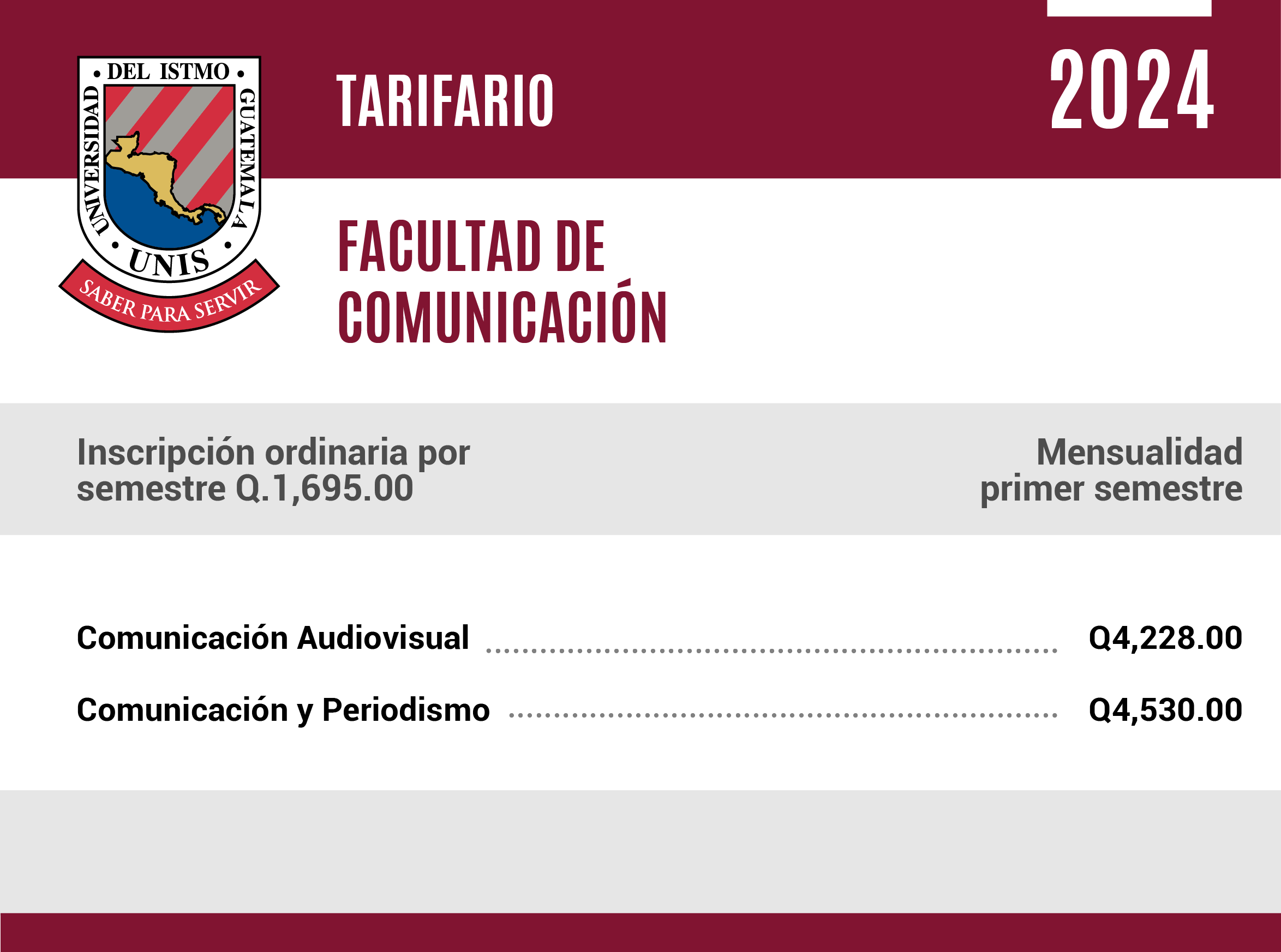 Tarifario Facultad de Comunicación 2024